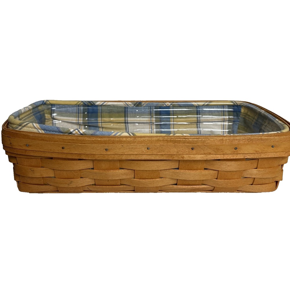 Longaberger Bread Basket Set Basket Plaid Fabric Liner Regular Protector 1997 - Picture 2 of 13